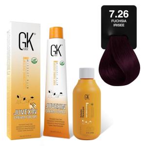 GK HAIR Global Keratin Irisee 4.2 Brown Hair Color Cream Tube (3.4 Fl Oz/100ml) + 20 Volume Developer (5 Fl Oz/150ml) – Professional Permanent Long Lasting Toner Dye(Irisee – 7.26 Fuchsia)