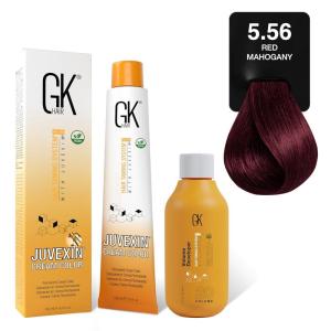 GK HAIR Global Keratin Mahogany 4.5 Brown Hair Color Cream Tube (3.4 Fl Oz/100ml) + 20 Volume Developer (5 Fl Oz/150ml) – Professional Permanent Long Lasting Toner Dye(Mahogany – 5.56 Red)