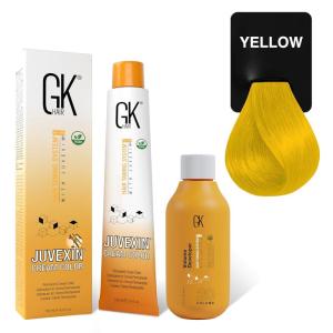 GK HAIR Global Keratin Mixtones Red Hair Color Cream Tube (3.4 Fl Oz/100ml) + 20 Volume Developer (5 Fl Oz/150ml) – Professional Permanent Long Lasting Toner Dye(Mixtones – Yellow)