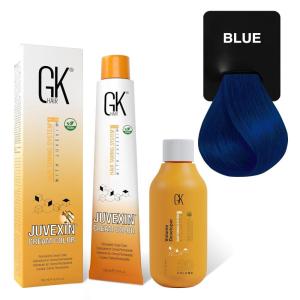 GK HAIR Global Keratin Mixtones Red Hair Color Cream Tube (3.4 Fl Oz/100ml) + 20 Volume Developer (5 Fl Oz/150ml) – Professional Permanent Long Lasting Toner Dye(Mixtones – Blue)