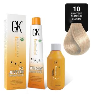 GK HAIR Global Keratin Natural 10 Lightest Platinum Blonde Hair Color Cream Tube (3.4 Fl Oz/100ml) + 20 Volume Developer (5 Fl Oz/150ml) – Professional Permanent Long Lasting Toner Dye(Natural 10 – Lightest Platinum Blonde)