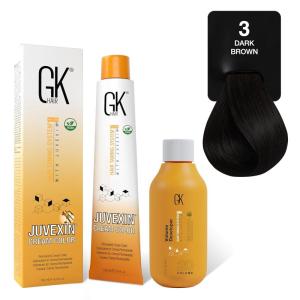 GK HAIR Global Keratin Natural 10 Lightest Platinum Blonde Hair Color Cream Tube (3.4 Fl Oz/100ml) + 20 Volume Developer (5 Fl Oz/150ml) – Professional Permanent Long Lasting Toner Dye(Natural 3 – Dark Brown)
