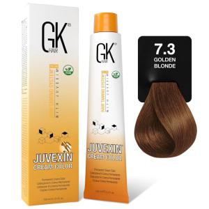 GK HAIR Global Keratin Professional Hair Color Cream Tube (3.4 Fl Oz/100ml) Nourishing & Cleansing Colors for Styling High Performance Long Lasting Permanent Natural Toner Dye(Goldens – 7.3 Blonde)