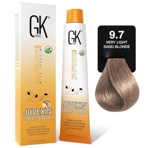 GK HAIR Global Keratin Professional Hair Color Cream Tube (3.4 Fl Oz/100ml) Nourishing & Cleansing Colors for Styling High Performance Long Lasting Permanent Natural Toner Dye(Sand – 9.7 Very Light Blonde)
