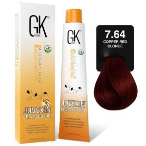 GK HAIR Global Keratin Professional Hair Color Cream Tube (3.4 Fl Oz/100ml) Nourishing & Cleansing Colors for Styling High Performance Long Lasting Permanent Natural Toner Dye(Reds – 7.64 Copper Blonde)