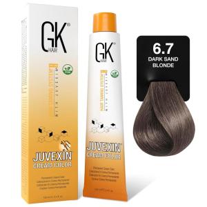 GK HAIR Global Keratin Professional Hair Color Cream Tube (3.4 Fl Oz/100ml) Nourishing & Cleansing Colors for Styling High Performance Long Lasting Permanent Natural Toner Dye(Sand – 6.7 Dark Blonde)