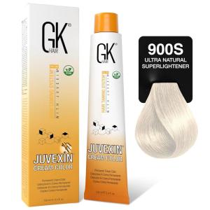 GK HAIR Global Keratin Professional Hair Color Cream Tube (3.4 Fl Oz/100ml) Nourishing & Cleansing Colors for Styling High Performance Long Lasting Permanent Natural Toner Dye(SuperLighteners – 900S Ultra Natural)