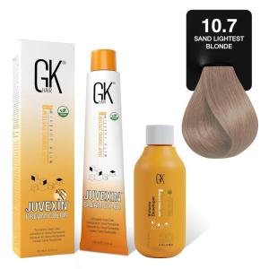 GK HAIR Global Keratin Sand 8.7 Light Blonde Hair Color Cream Tube (3.4 Fl Oz/100ml) + 20 Volume Developer (5 Fl Oz/150ml) – Professional Permanent Long Lasting Toner Dye(Sand – 10.7 Lightest Blonde)