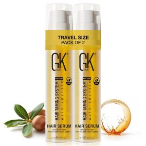 GK HAIR Oil- Argan Oil Hair Serum For Frizzy And Damaged Hair- Perfect For Keratin,Frizzy, Curly, Dry & Damaged ends-Adds Shine and Smooths,Paraben,Phthalate and Sulfate Free (3.4 oz)(Pack of 2 – 0.34 Fl Oz (10ml))