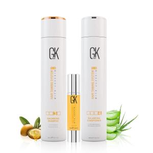 Gk Balancing Shampoo And Conditioner 300ml I With Gk Argan Oil Serum 50ml I For Oily Scalp Restores Natural Hair Oil & Scalp pH Level For Smoother & Shinier Hair With 100% Natural Keratin
