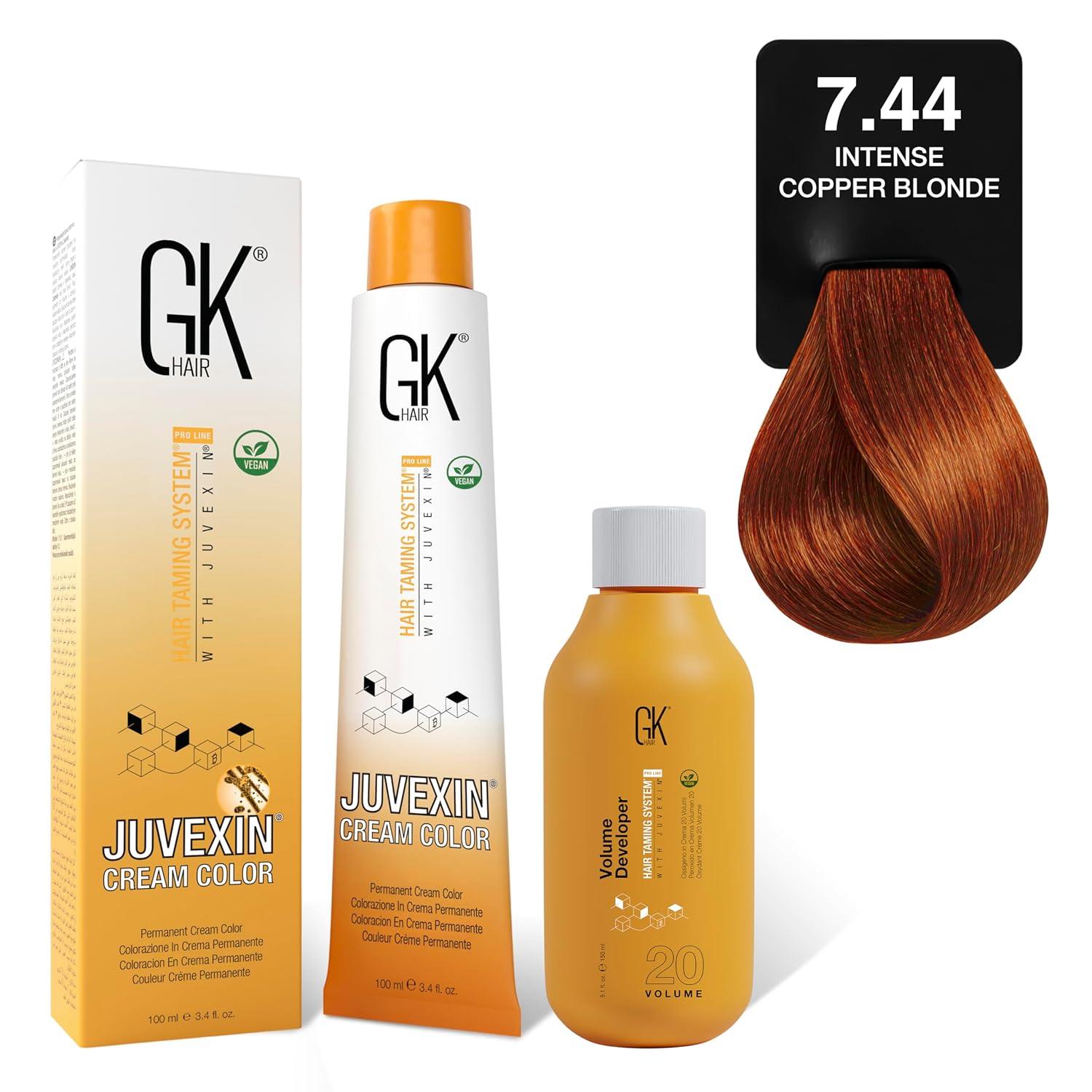 image:imageGK HAIR Global Keratin Dark Copper Blonde 64 Hair Color Cream Tube 34 Fl Oz100ml 20 Volume Developer 5 Fl Oz150ml Professional Permanent Long Lasting Toner DyeIntense Copper Blonde 744