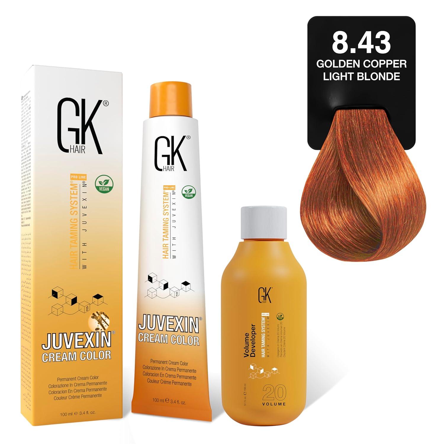 image:imageGK HAIR Global Keratin Dark Copper Blonde 64 Hair Color Cream Tube 34 Fl Oz100ml 20 Volume Developer 5 Fl Oz150ml Professional Permanent Long Lasting Toner DyeGolden Copper Light Blonde 843