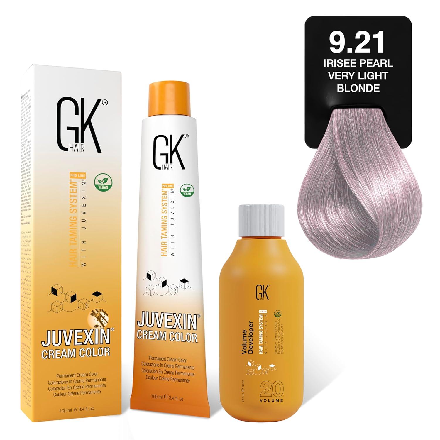 image:imageGK HAIR Global Keratin Pearl 1012 Lightest Blonde Hair Color Cream Tube 34 Fl Oz100ml 20 Volume Developer 5 Fl Oz150ml Professional Permanent Long Lasting Toner DyePearl 921 Irisee Very Light Blonde