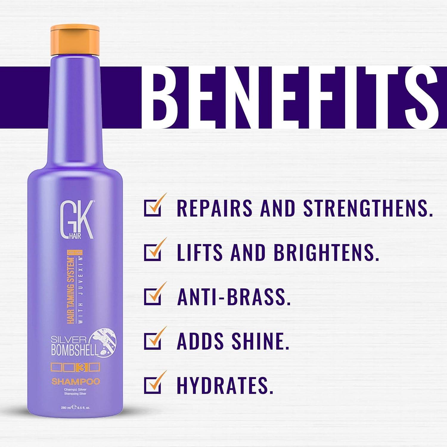 image:imageGK HAIR pH PreTreatment Clarifying Shampoo 1000ml Silver Bombshell Shampoo 710ml with LeaveIn Bombshell Cream 100ml Ultimate Hair Care Set for Damage Dull Blonde and Gray Hair