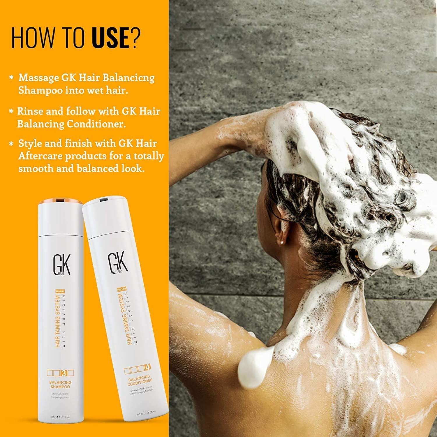image:imageGK Hair Global Keratin Balancing Shampoo And Conditioner 300ml With Cashmere Serum 50ml For Dry Thick Curly amp Oily Scalp And Hair Restores Scalp pH Level Sulfate And Paraben Free