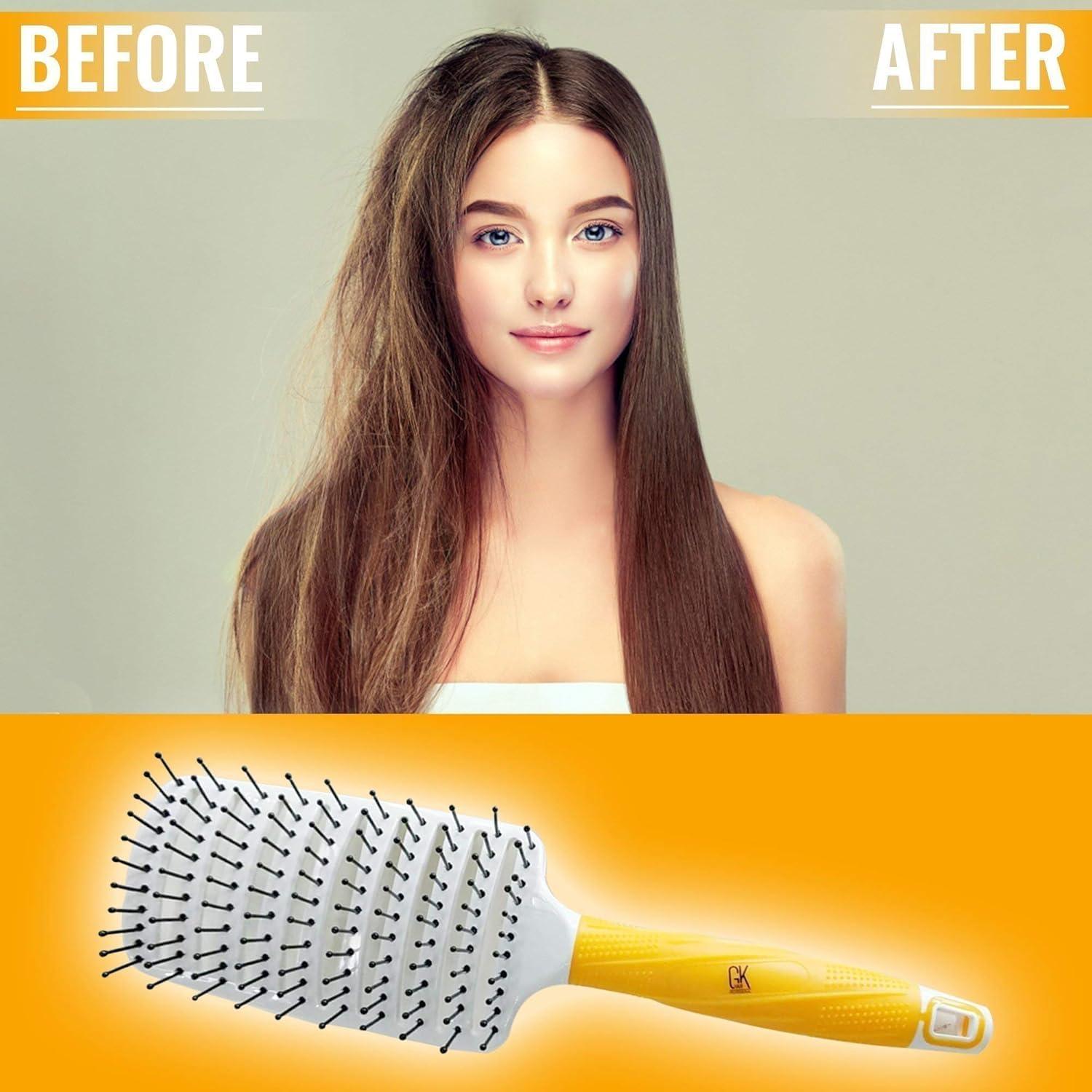 image:imageGlobal Keratin GK Hair Moisturizing Shampoo and Conditioner Set 300ml I Organic Argan Oil Hair Serum 50ml For Frizz Control Dry Damage Hair Repair I Vent Brush 3 Inch Rubber Handle