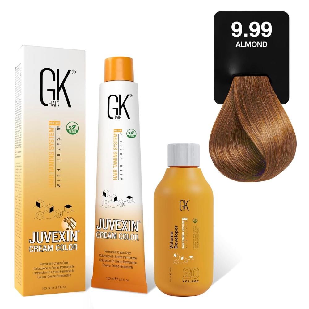 image:imageGK HAIR Global Keratin Chocolate 999 Almond Hair Color Cream Tube 34 Fl Oz100ml 20 Volume Developer 5 Fl Oz150ml Professional Permanent Long Lasting Toner DyeChocolate 999 Almond