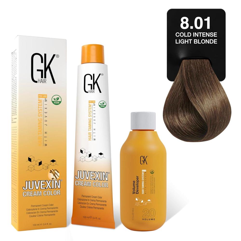 image:imageGK HAIR Global Keratin Cold Naturals 601 Cold Dark Blonde Hair Color Cream Tube 34 Fl Oz100ml 20 Volume Developer 5 Fl Oz150ml Professional Permanent Long Lasting Toner DyeCold Naturals 801 Intense Light Blonde