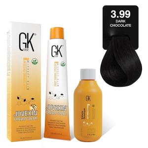 GK HAIR Global Keratin Chocolate 9.99 Almond Hair Color Cream Tube (3.4 Fl Oz/100ml) + 20 Volume Developer (5 Fl Oz/150ml) – Professional Permanent Long Lasting Toner Dye(Chocolate – 3.99 Dark)