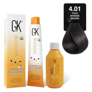 GK HAIR Global Keratin Cold Naturals 6.01 Cold Dark Blonde Hair Color Cream Tube (3.4 Fl Oz/100ml) + 20 Volume Developer (5 Fl Oz/150ml) – Professional Permanent Long Lasting Toner Dye(Cold Naturals – 4.01 Cold Intense Brown)