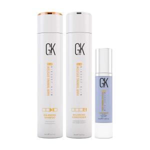 GK Hair Global Keratin Balancing Shampoo And Conditioner 300ml With Cashmere Serum 50ml For Dry Thick Curly & Oily Scalp And Hair Restores Scalp pH Level – Sulfate And Paraben Free