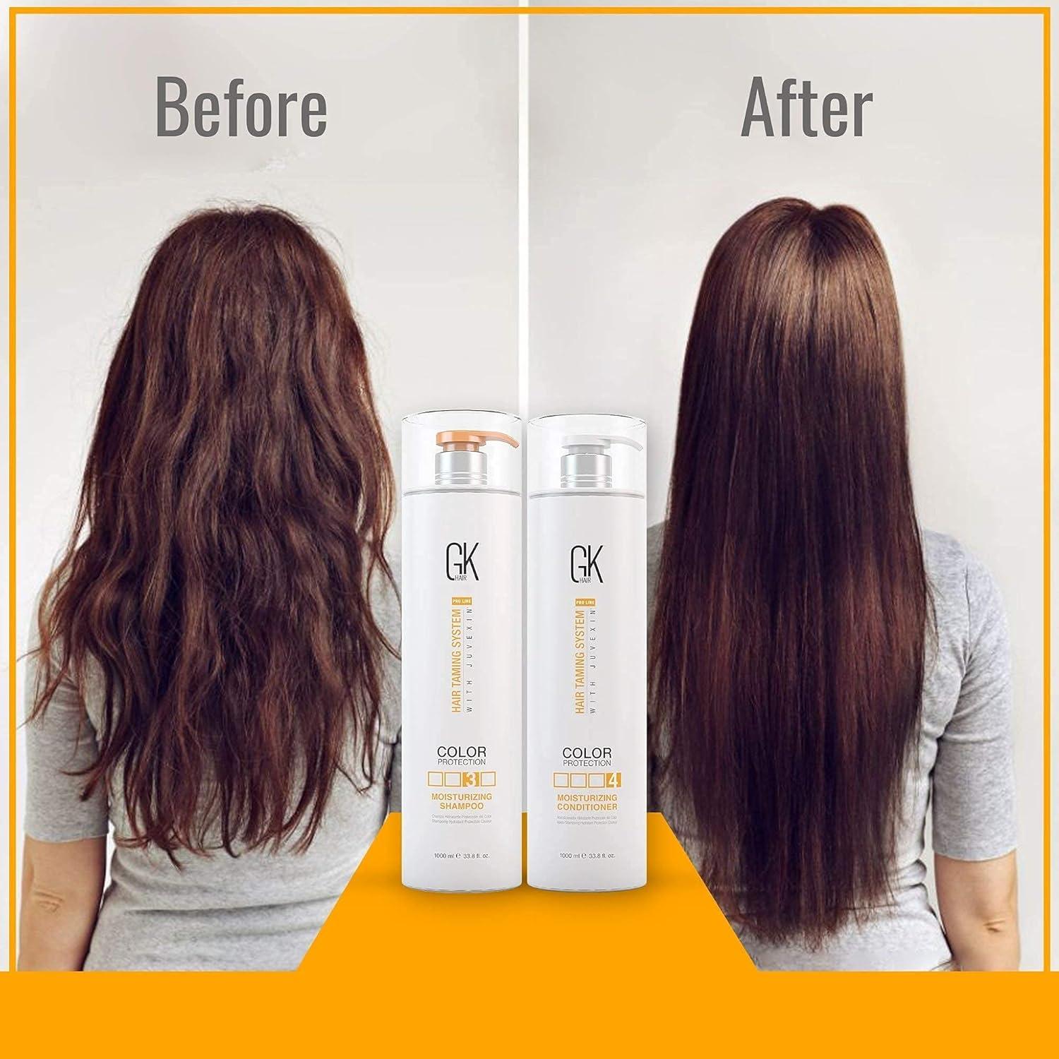 image:imageGlobal Keratin GK Hair Moisturizing Shampoo and Conditioner Set 1000ml I Organic Argan Oil Hair Serum For Frizz Control Dry Damage Hair Repair 10ml