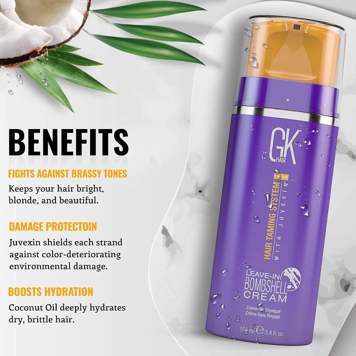 image:imageGK HAIR Global Keratin Leave In Bombshell Cream 100ml 34 fl oz Blonde Hair Smoothing Cream And Global Keratin Ultra Blonde Bombshell Masque 200g75oz Toning Color Pigments