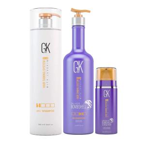 GK HAIR Global Keratin pH+ Pre-Treatment Clarifying Shampoo (1000ml/ 33.8 fl. oz) |Purple Shampoo/Toner Silver Bombshell 710ml – Leave In Bombshell Cream (100ml/ 3.4 fl. oz)