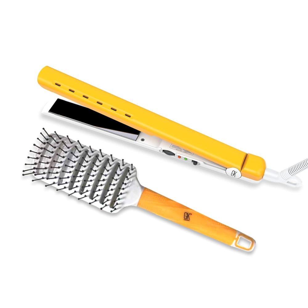 image:imageGK Hair Titanium Flat Iron D700 amp Vented Brush Set  360 Swivel Auto Shutoff Wet amp Dry Straightener with 25inch Vent Brush for All Hair Types
