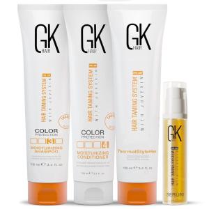 GK HAIR Global Keratin Moisturizing Shampoo and Conditioner Set 100ml I ThermalStyleHer – 100ml/3.4oz I Organic Argan Oil Hair Serum For Frizz Control Dry Damage Hair Repair 10ml