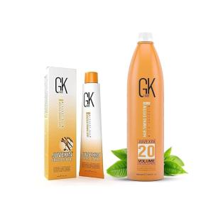 Global Keratin GK HAIR Professional Hair Color Cream Tube 3.4 Fl Oz Nourishing & Cleansing Colors – Hair Creme 20 Volume Developer 33.8 Fl Oz for Hair Coloring Blea