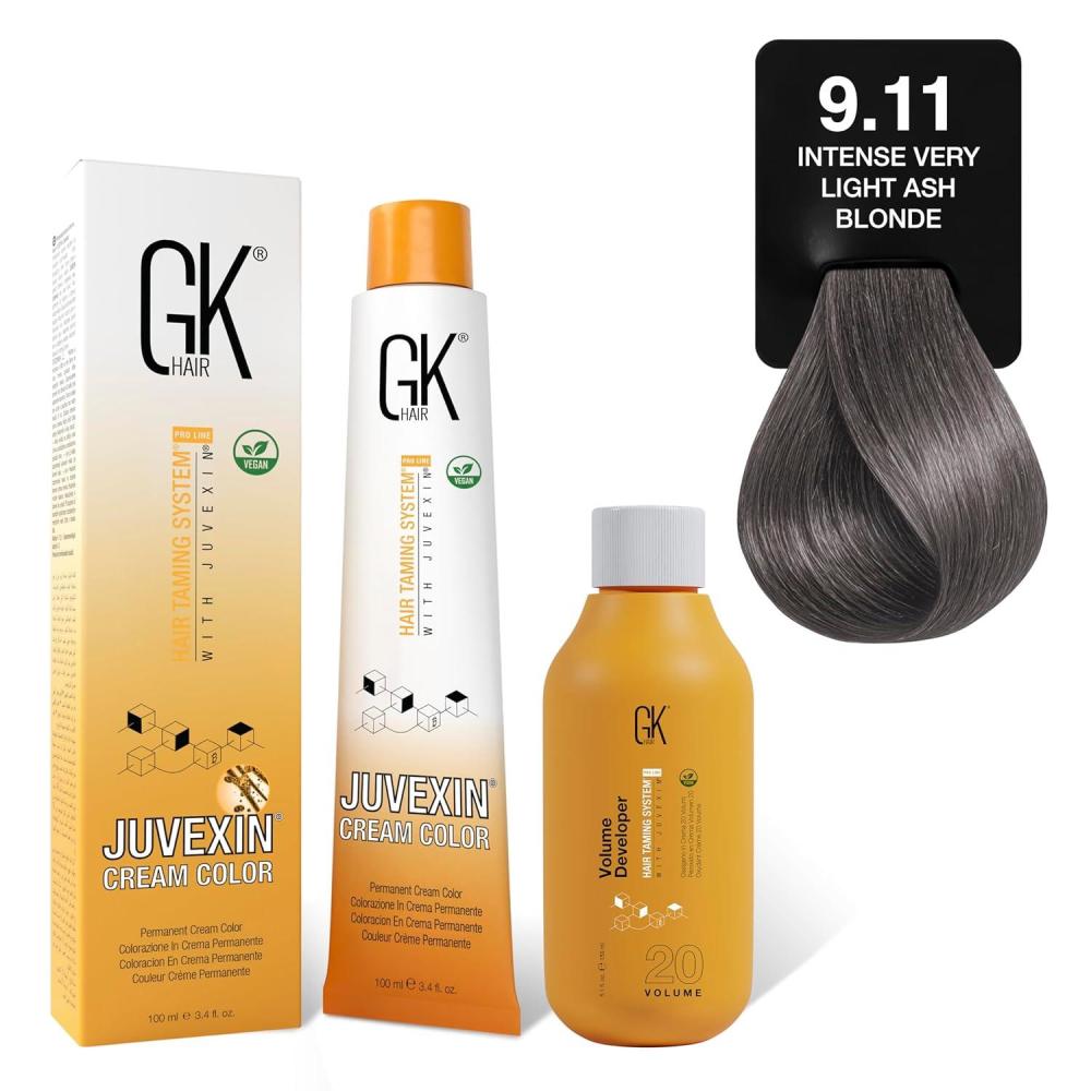 image:imageGK HAIR Global Keratin Intense Ash 811 Light Ash Blonde Hair Color Cream Tube 34 Fl Oz100ml 20 Volume Developer 5 Fl Oz150ml Professional Permanent Long Lasting Toner DyeIntense Ash 911 Very Light Ash Blonde