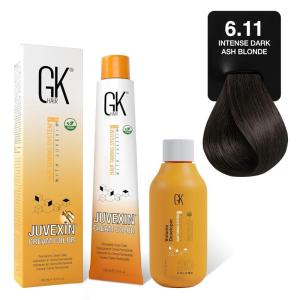 GK HAIR Global Keratin Intense Ash 8.11 Light Ash Blonde Hair Color Cream Tube (3.4 Fl Oz/100ml) + 20 Volume Developer (5 Fl Oz/150ml) – Professional Permanent Long Lasting Toner Dye(Intense Ash – 6.11 Dark Ash Blonde)